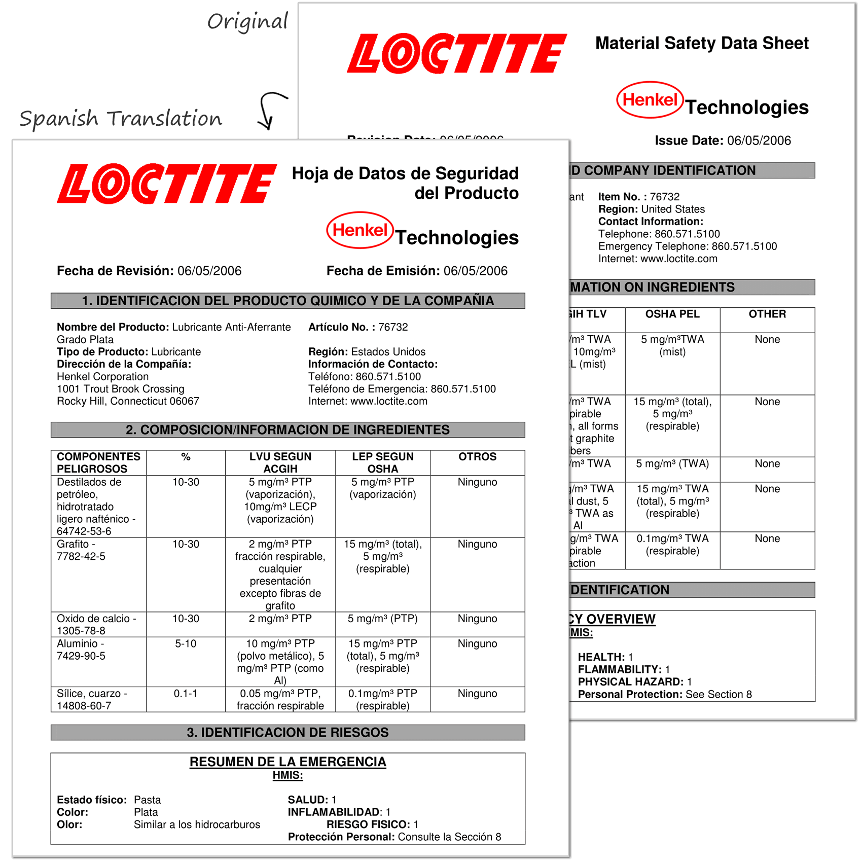 Spanish Translation of MSDS Sheets